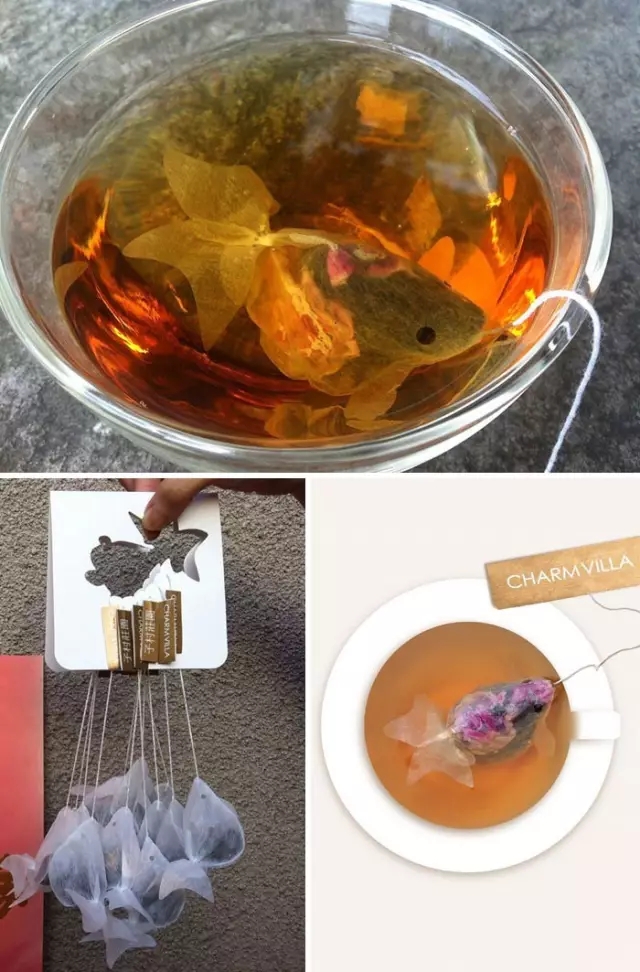金魚茶包，泡水之后相似度更高